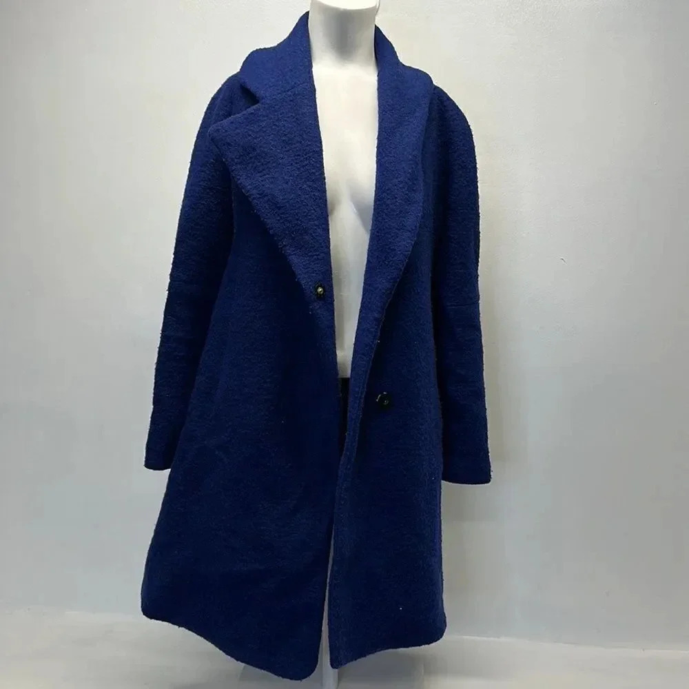 Opening Ceremony Wool Blend Collared Peacoat Coat Jacket Snap Down Blue Medium - Picture 2 of 11